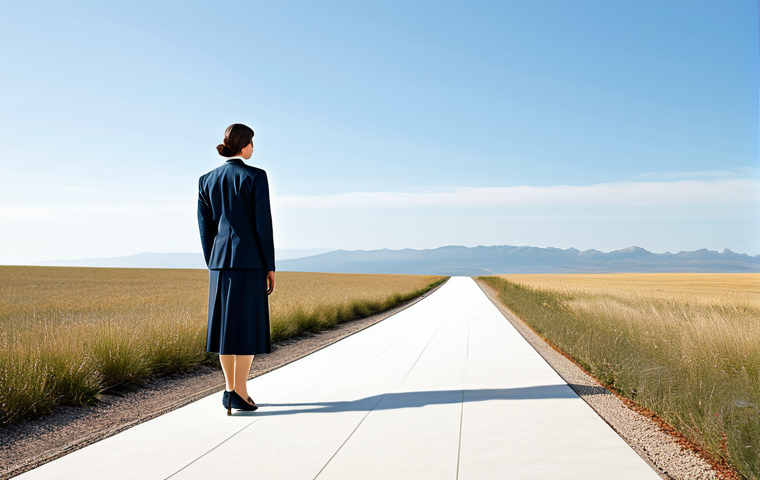 A resilient individual, fully clothed in professional, modest business attire, stands calmly yet determinedly on a gently rising path, symbolizing growth after challenges. The background is a serene, abstract landscape with soft, flowing lines and a clear sky, conveying a sense of peace and forward momentum. Their posture is confident and natural, facing towards the horizon. Perfect anatomy, correct proportions, natural pose, well-formed hands, proper finger count, natural body proportions. Safe for work, appropriate content, fully clothed, professional, family-friendly. High-quality professional photography, detailed, balanced composition.