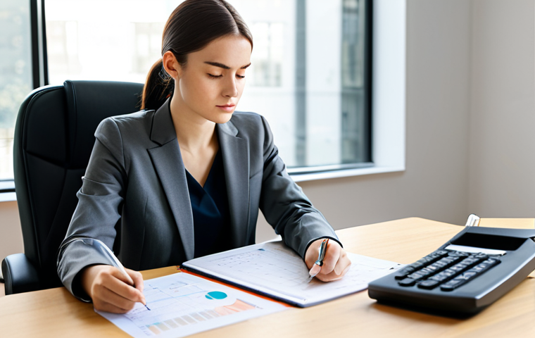 A professional young woman, dressed in a modest business suit, sits reflectively at a minimalist desk in a modern, sunlit office. She is reviewing charts and notes, her expression calm and focused, embodying a growth mindset and determination to learn from challenges. The setting is clean and inspiring. Fully clothed, appropriate attire, safe for work, perfect anatomy, correct proportions, natural pose, professional photography, high quality, family-friendly content.
