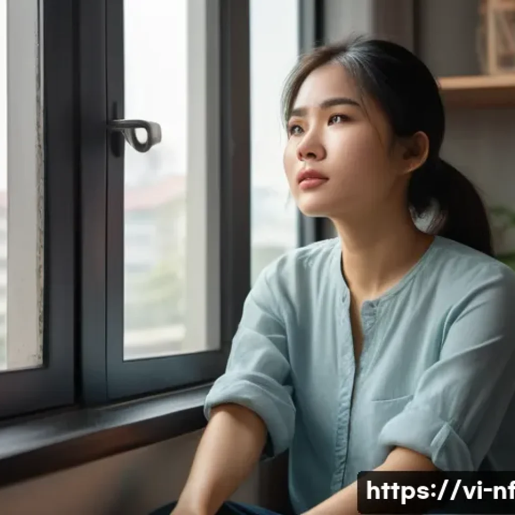 좌절 감정의 생리적 반응 이해하기 - A realistic and detailed illustration of a young Vietnamese adult woman sitting alone in a modern Ha...