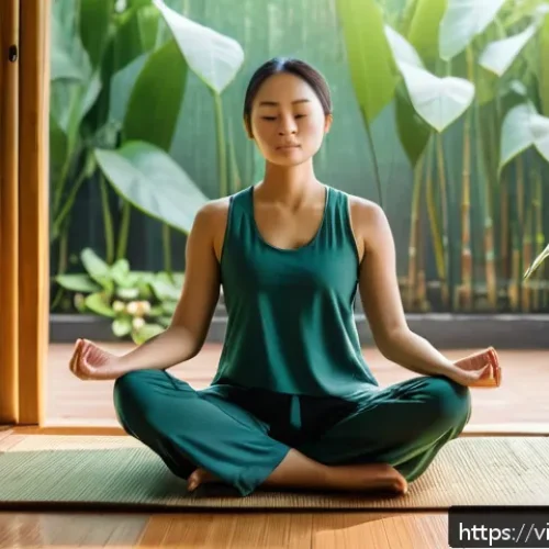 Home 31 좌절 내성을 높이는 전략적 계획 - A peaceful morning meditation scene featuring a Vietnamese woman in modest workout attire sitting cr...