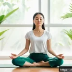 Home 18 좌절을 다루는 심리적 도구 - A young Vietnamese woman sitting peacefully on a wooden floor in a bright, minimalist room decorated...