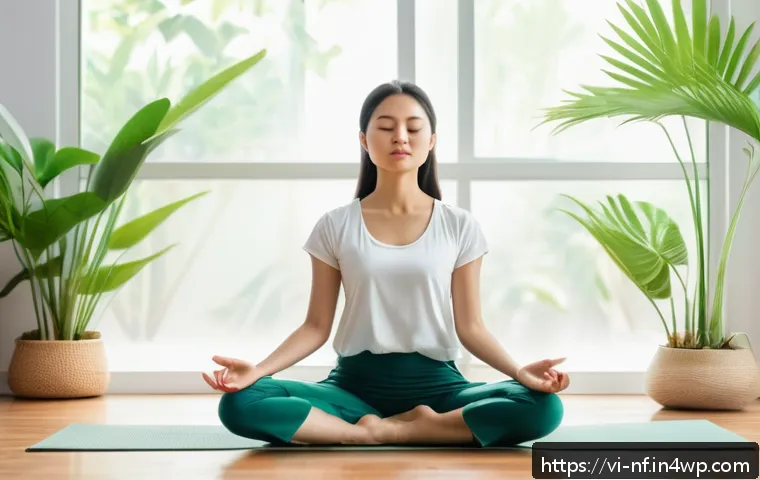 좌절을 다루는 심리적 도구 - A young Vietnamese woman sitting peacefully on a wooden floor in a bright, minimalist room decorated...